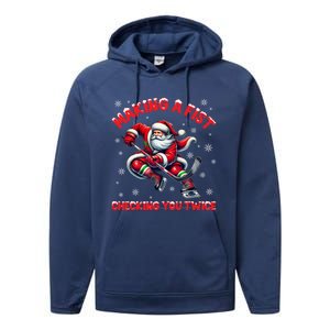 Making A Fist Checking You Twice Ice Hockey Xmas Snowflakes Gift Performance Fleece Hoodie