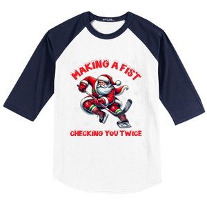 Making A Fist Checking You Twice Ice Hockey Xmas Snowflakes Gift Baseball Sleeve Shirt