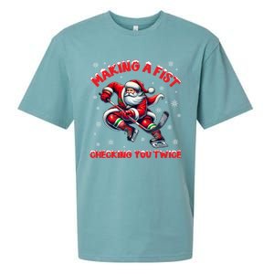 Making A Fist Checking You Twice Ice Hockey Xmas Snowflakes Gift Sueded Cloud Jersey T-Shirt