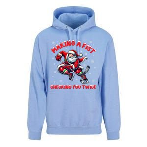 Making A Fist Checking You Twice Ice Hockey Xmas Snowflakes Gift Unisex Surf Hoodie