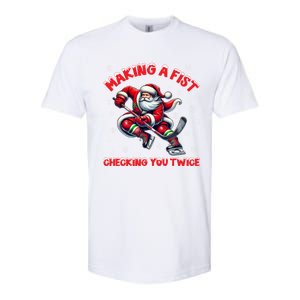 Making A Fist Checking You Twice Ice Hockey Xmas Snowflakes Gift Softstyle CVC T-Shirt