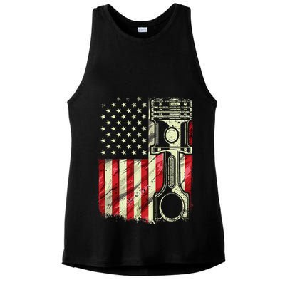 Mechanic American Flag Piston Muscle Car Patriotic Vintage Ladies PosiCharge Tri-Blend Wicking Tank