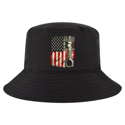 Mechanic American Flag Piston Muscle Car Patriotic Vintage Cool Comfort Performance Bucket Hat
