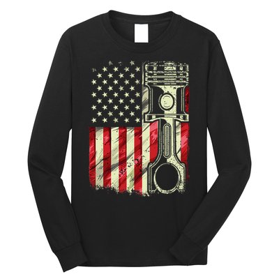 Mechanic American Flag Piston Muscle Car Patriotic Vintage Long Sleeve Shirt