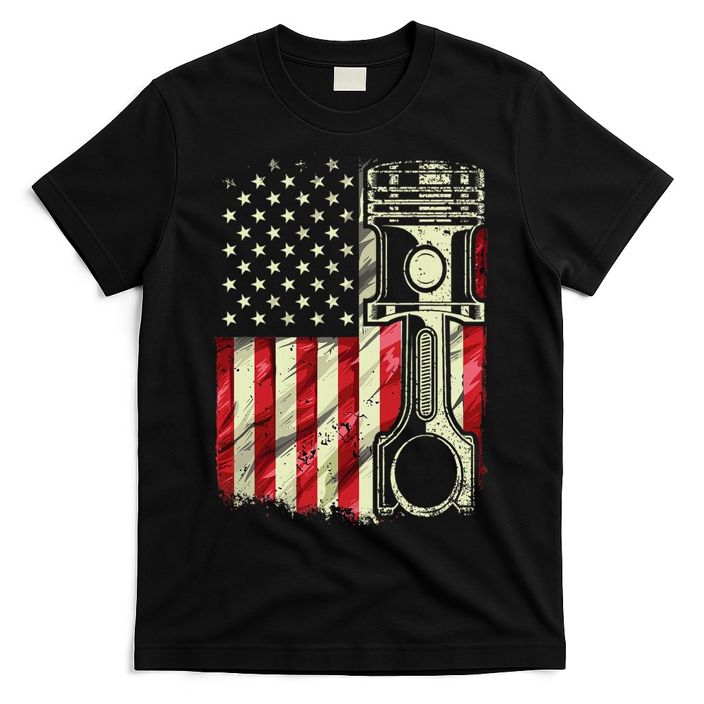 Mechanic American Flag Piston Muscle Car Patriotic Vintage T-Shirt