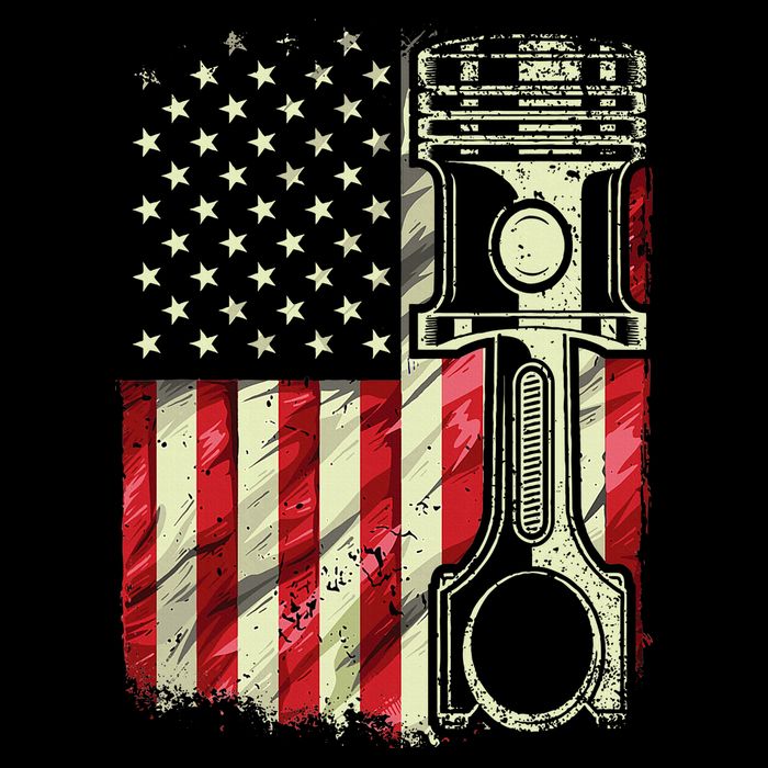 Mechanic American Flag Piston Muscle Car Patriotic Vintage Button