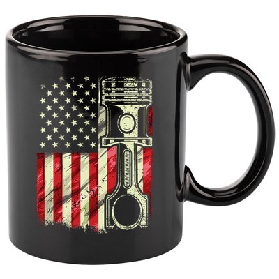 Mechanic American Flag Piston Muscle Car Patriotic Vintage 11oz C Handle Ceramic Mug