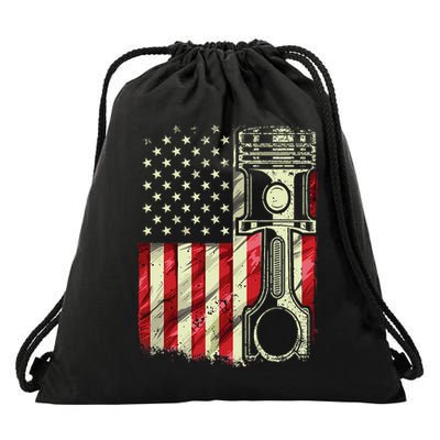 Mechanic American Flag Piston Muscle Car Patriotic Vintage Drawstring Bag