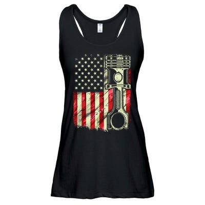 Mechanic American Flag Piston Muscle Car Patriotic Vintage Ladies Essential Flowy Tank