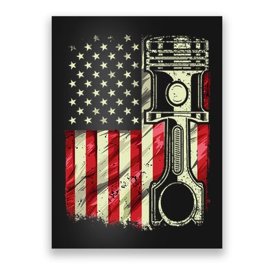 Mechanic American Flag Piston Muscle Car Patriotic Vintage Poster
