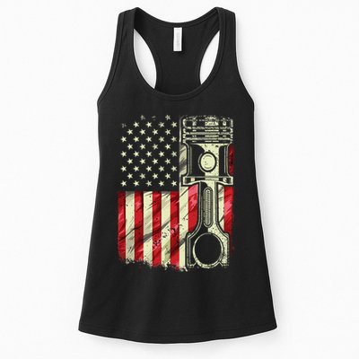 Mechanic American Flag Piston Muscle Car Patriotic Vintage Womens Tank Top