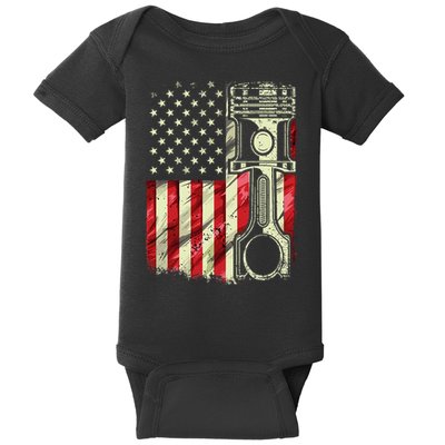 Mechanic American Flag Piston Muscle Car Patriotic Vintage Baby Bodysuit