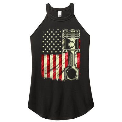 Mechanic American Flag Piston Muscle Car Patriotic Vintage Women's Perfect Tri Rocker Tank