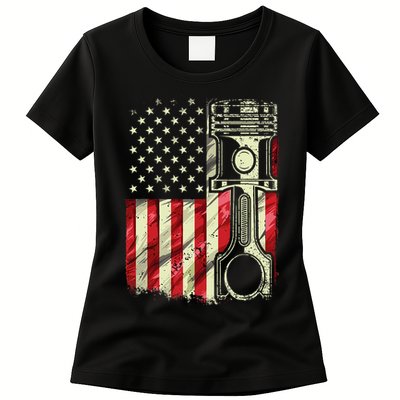 Mechanic American Flag Piston Muscle Car Patriotic Vintage Womens T-Shirt