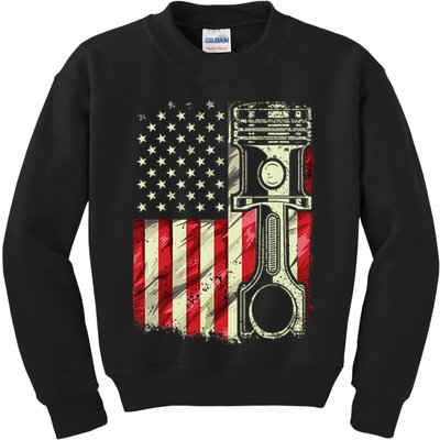 Mechanic American Flag Piston Muscle Car Patriotic Vintage Kids Sweatshirt