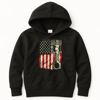 Mechanic American Flag Piston Muscle Car Patriotic Vintage Kids Hoodie