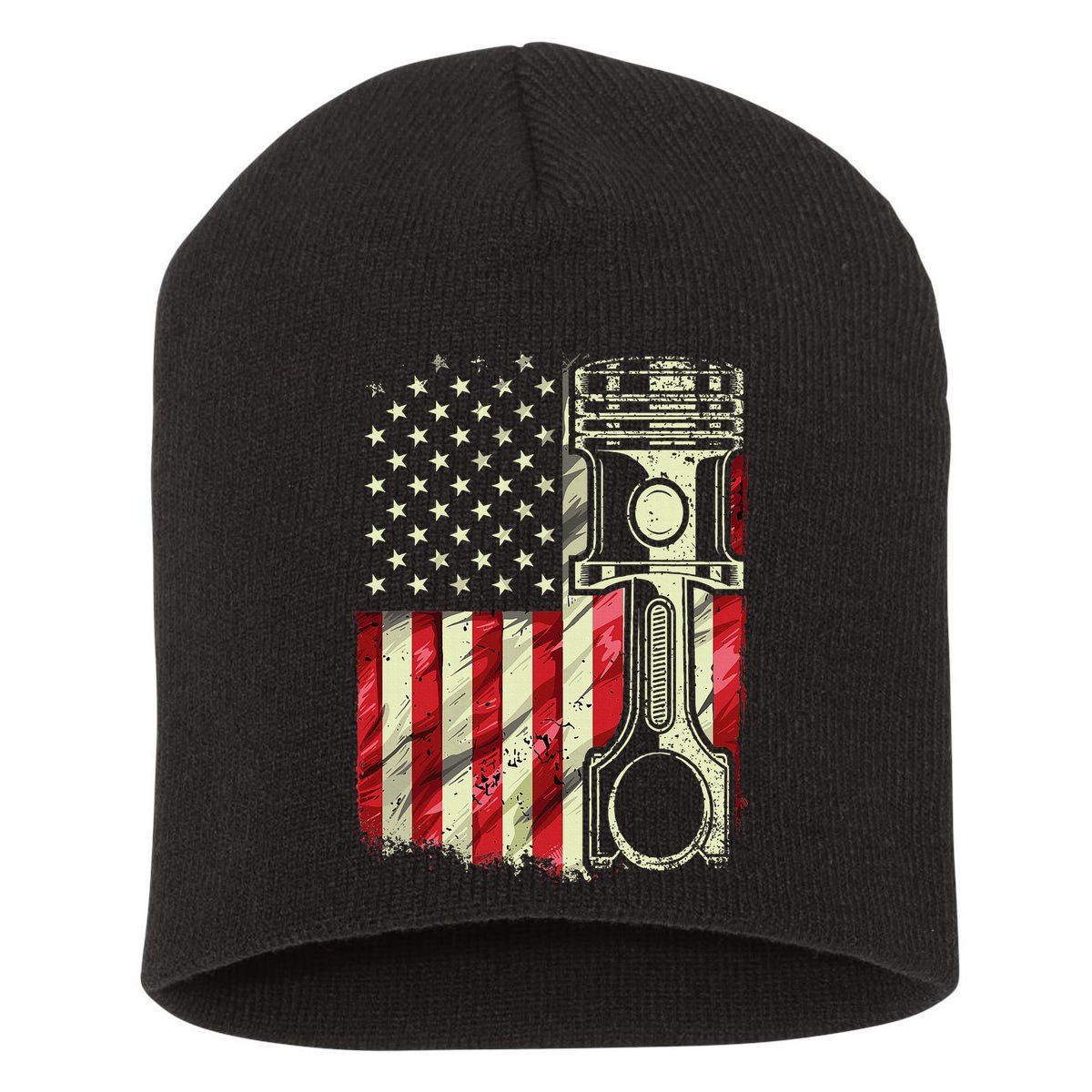 Mechanic American Flag Piston Muscle Car Patriotic Vintage Short Acrylic Beanie