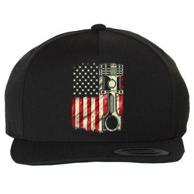 Mechanic American Flag Piston Muscle Car Patriotic Vintage Wool Snapback Cap