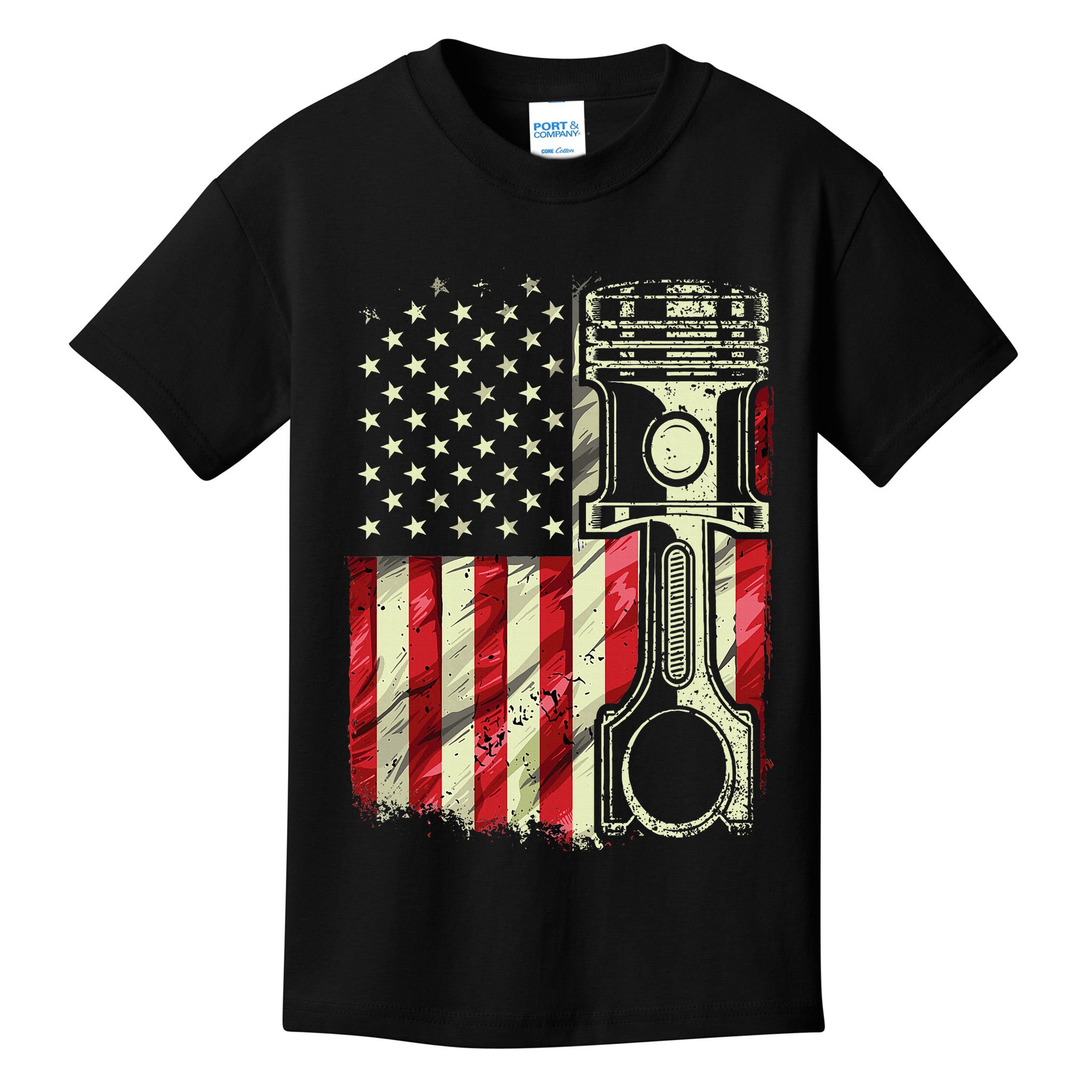 Mechanic American Flag Piston Muscle Car Patriotic Vintage Kids T-Shirt