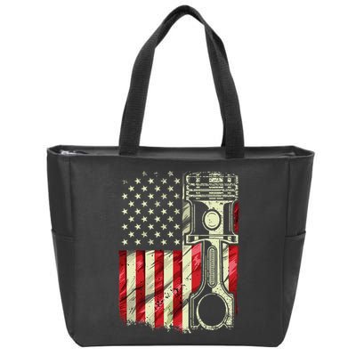 Mechanic American Flag Piston Muscle Car Patriotic Vintage Zip Tote Bag