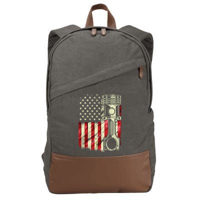 Mechanic American Flag Piston Muscle Car Patriotic Vintage Cotton Canvas Backpack