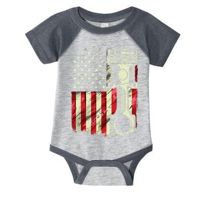 Mechanic American Flag Piston Muscle Car Patriotic Vintage Infant Baby Jersey Bodysuit