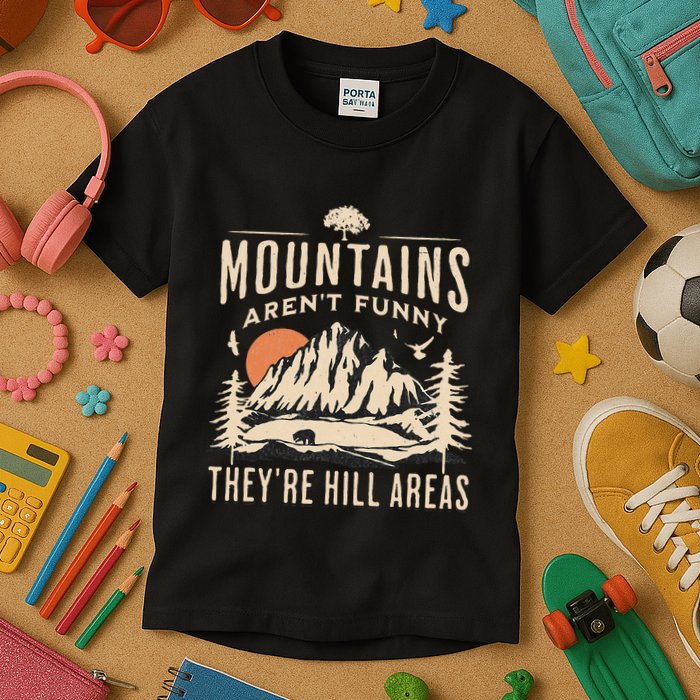 Mountains ArenT Funny TheyRe Hill Areas Funny Hiking Pun Kids T-Shirt