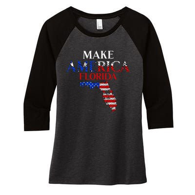 Make America Florida Funny Patriotic Freedom USA Women's Tri-Blend 3/4-Sleeve Raglan Shirt