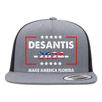 Make America Florida, DeSantis 2024 Election America Flag Flat Bill Trucker Hat