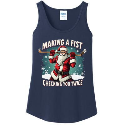 Making A Fist Checking You Twice Ugly Christmas Santa Hockey Ladies Essential Tank