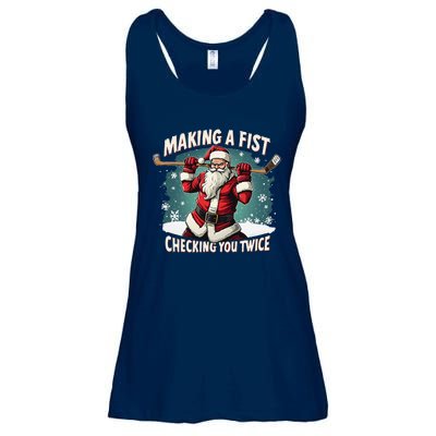 Making A Fist Checking You Twice Ugly Christmas Santa Hockey Ladies Essential Flowy Tank