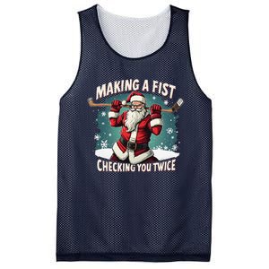 Making A Fist Checking You Twice Ugly Christmas Santa Hockey Mesh Reversible Basketball Jersey Tank