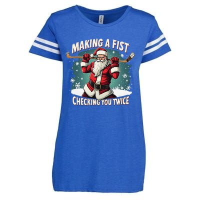 Making A Fist Checking You Twice Ugly Christmas Santa Hockey Enza Ladies Jersey Football T-Shirt