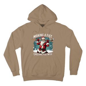 Making A Fist Checking You Twice Ugly Christmas Santa Hockey Hoodie