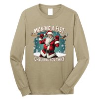 Making A Fist Checking You Twice Ugly Christmas Santa Hockey Long Sleeve Shirt