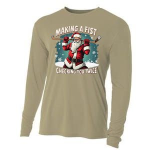 Making A Fist Checking You Twice Ugly Christmas Santa Hockey Cooling Performance Long Sleeve Crew