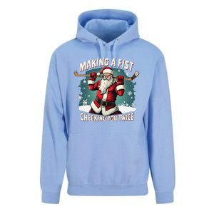 Making A Fist Checking You Twice Ugly Christmas Santa Hockey Unisex Surf Hoodie