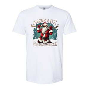 Making A Fist Checking You Twice Ugly Christmas Santa Hockey Softstyle CVC T-Shirt