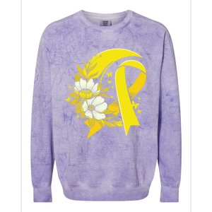 Moon And Flower Yellow Ribbon Hood Cancer Awareness Gift Colorblast Crewneck Sweatshirt