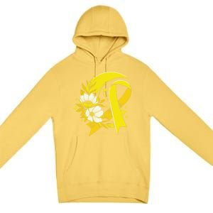 Moon And Flower Yellow Ribbon Hood Cancer Awareness Gift Premium Pullover Hoodie