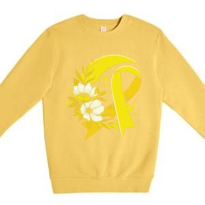 Moon And Flower Yellow Ribbon Hood Cancer Awareness Gift Premium Crewneck Sweatshirt