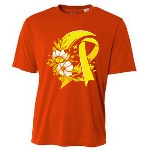 Moon And Flower Yellow Ribbon Hood Cancer Awareness Gift Cooling Performance Crew T-Shirt