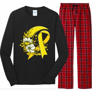 Moon And Flower Yellow Ribbon Hood Cancer Awareness Gift Long Sleeve Pajama Set