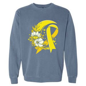 Moon And Flower Yellow Ribbon Hood Cancer Awareness Gift Garment-Dyed Sweatshirt