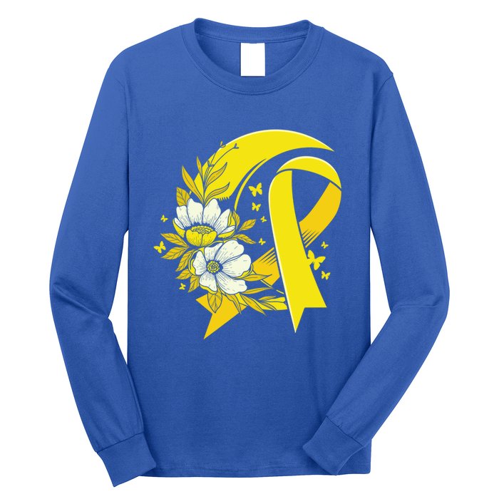 Moon And Flower Yellow Ribbon Hood Cancer Awareness Gift Long Sleeve Shirt