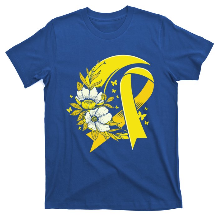 Moon And Flower Yellow Ribbon Hood Cancer Awareness Gift T-Shirt