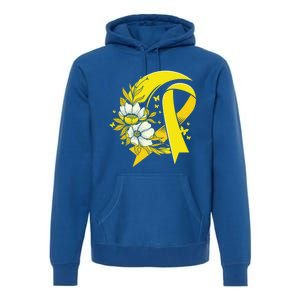 Moon And Flower Yellow Ribbon Hood Cancer Awareness Gift Premium Hoodie