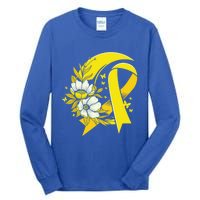 Moon And Flower Yellow Ribbon Hood Cancer Awareness Gift Tall Long Sleeve T-Shirt