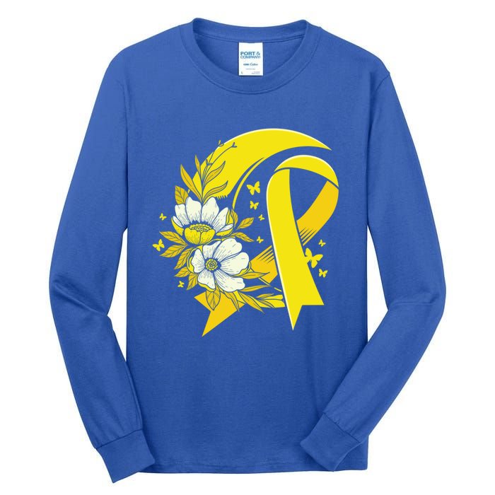 Moon And Flower Yellow Ribbon Hood Cancer Awareness Gift Tall Long Sleeve T-Shirt