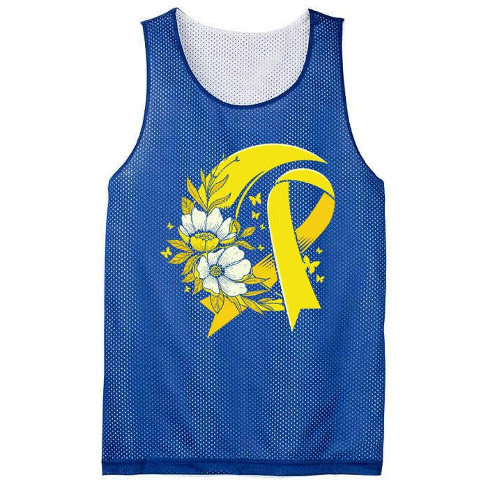 Moon And Flower Yellow Ribbon Hood Cancer Awareness Gift Mesh Reversible Basketball Jersey Tank